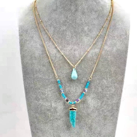 ❤️Seller’s Pick❤️ Turquoise Pendant Double Chain Long Necklace - Picture 12 of 15